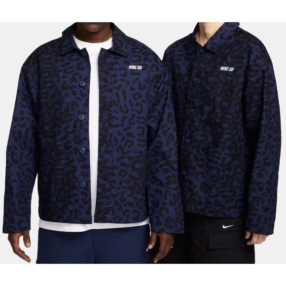 Nike SB Allover Print Skate Chore Coat Midnight‎ Navy White FN2591-410 Size XXS
